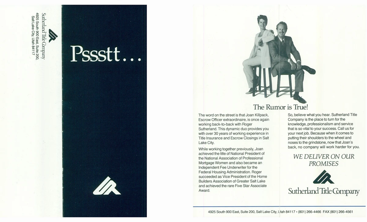 Black-and-white flyer with two people seated on stools above the line “The Rumor is True!”