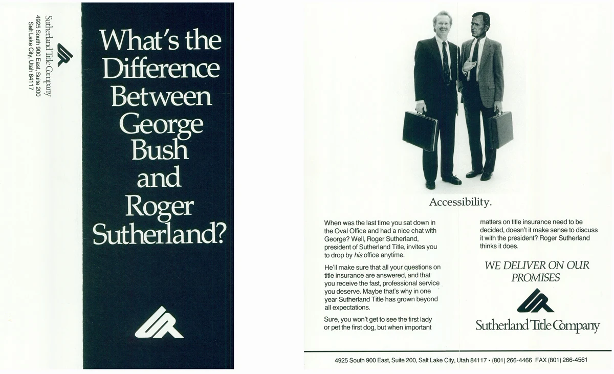 Black-and-white flyer showing two men in suits carrying briefcases above the word “Accessibility.”